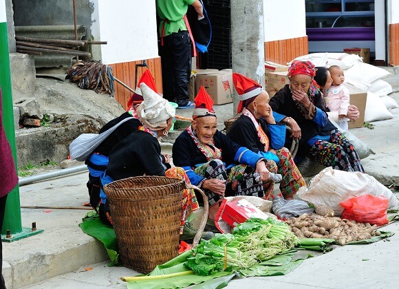 Grandmothers at the market in Yuanyang